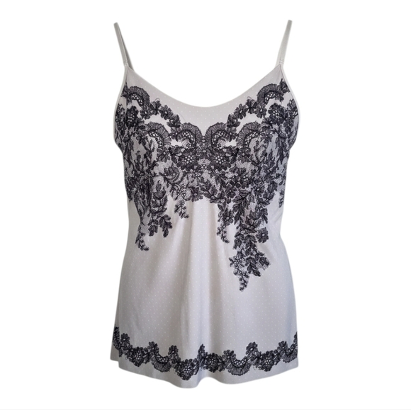 Commando Tops - Commando Lace Trim Cami Tank Top Nude Black Floral Print Lingerie Camisol Sz L